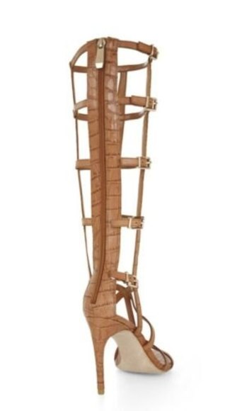 New BCBG Maxazria Gladiator Sandals boot cage hills camel  7 shoes leather - Picture 3 of 5